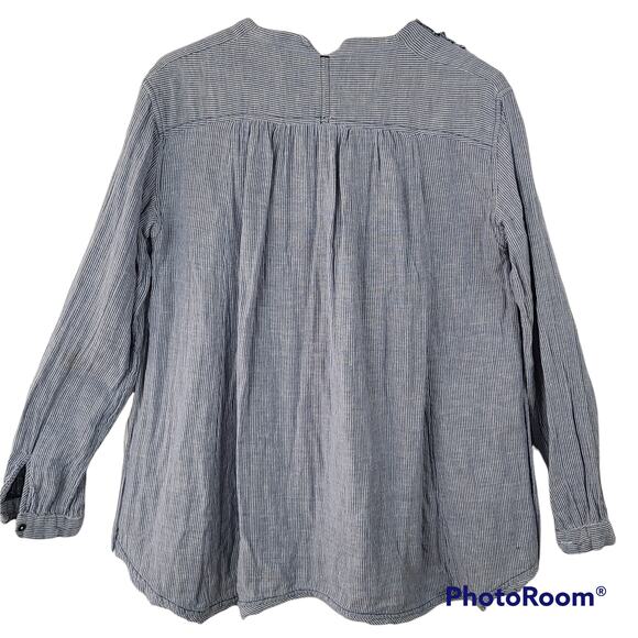 Free People sustainable boho navy stripe long sleeve gathered top, Small - Picture 7 of 8